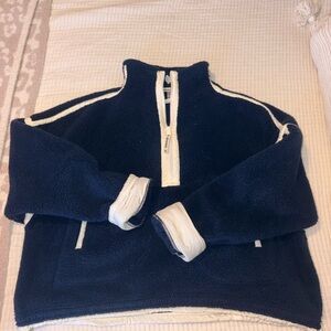 Free People Movement Navy Sherpa Half-Zip Pullover with Cream Trim